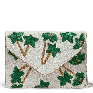 Palm Tree Paradise Glass Seed Beaded Sparkle Clutch Crossbody Bag Handbag NEW